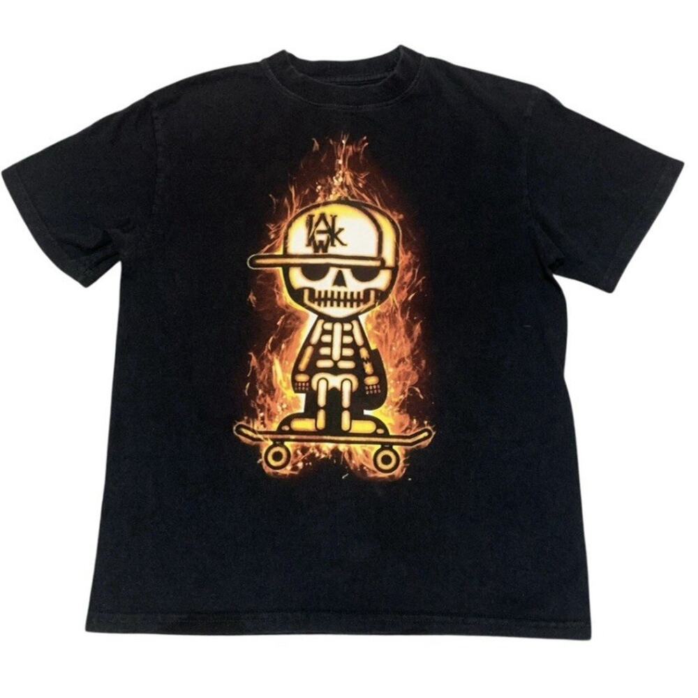 Tony Hawk Skeleton Skater T-Shirt Black Flames Size M 10-12 Grunge